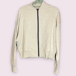 ASOS DESIGN Oversized Cropped Bomber Jersey Jacket - Oatmeal heather - Medium